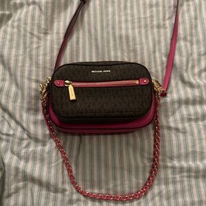 Michael Kors Fuchsia and Brown Crossbody Bag